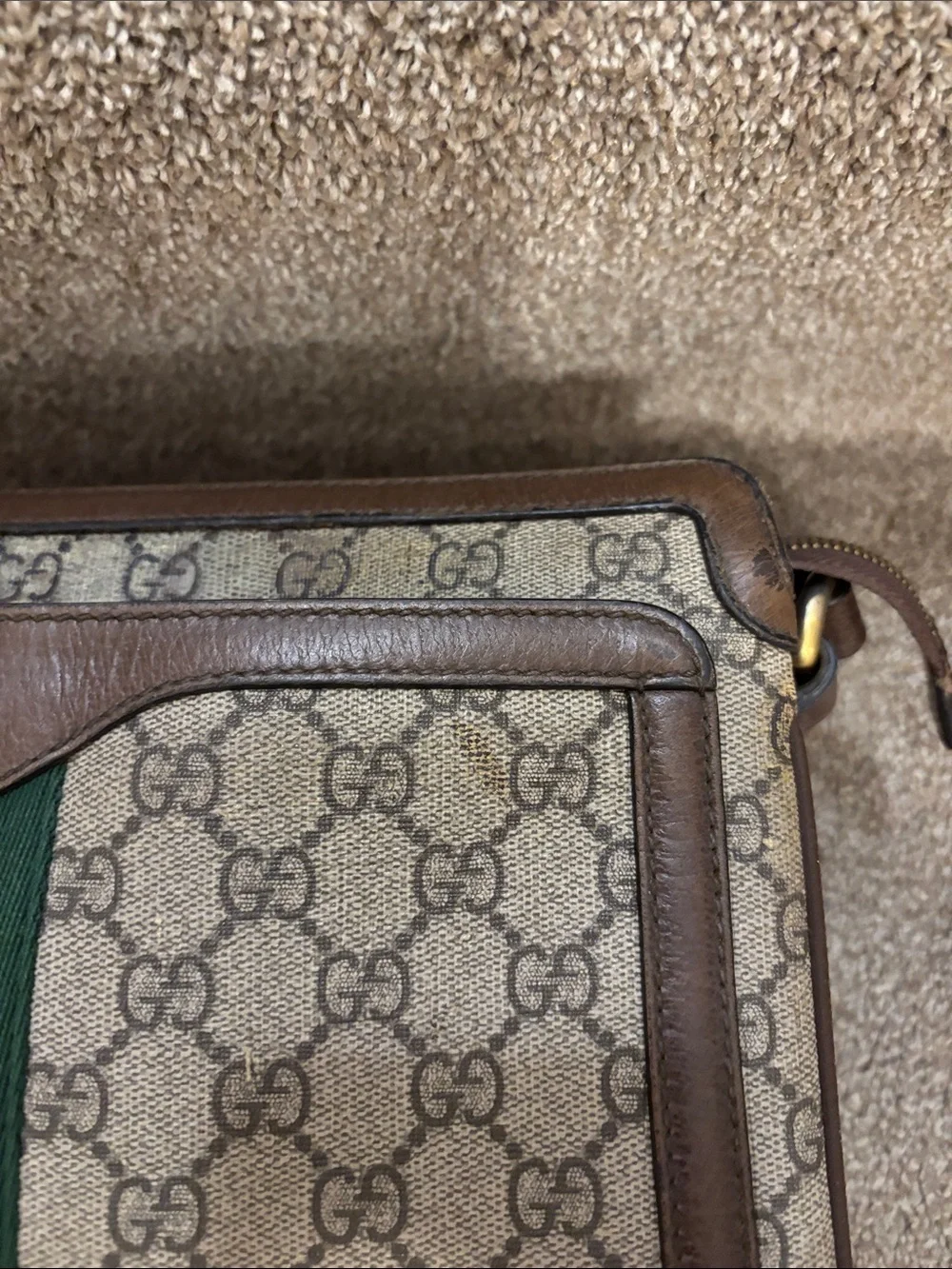 Gucci Brown GG Canvas Messenger with Red and Green Web
